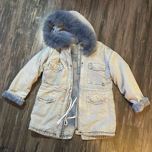 Oversize denim hooded fur winter coat jacket (Mommy and me set)